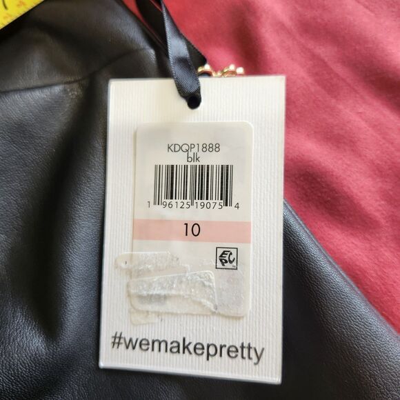 Kensie NWT Women's Black Lace-Trim Faux-Leather Shift Dress Size 10 - Picture 8 of 14